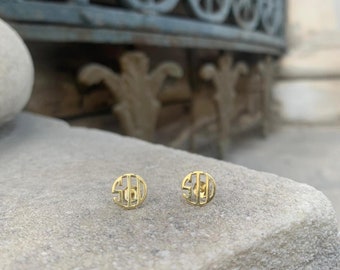 Pendientes delicados con monograma, monograma personalizado, pendientes minimalistas, pendientes con nombre personalizado, pendientes con monograma en bloque, pendientes delicados con letras