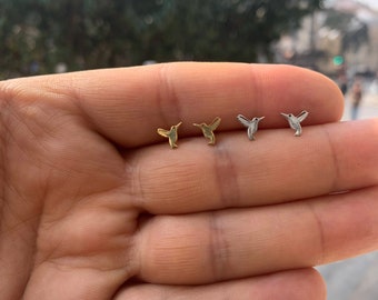 14k Gold Hummingbird Earrings , Tiny Hummingbird Stud Earrings , Dainty Hummingbird Jewelry , Hummingbird Stud Earrings in Sterling Silver