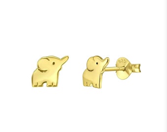 14k Solid Gold Cute Elephant Earrings , Gold Elephant Earring , Tiny Elephant Earrings , Cute Baby Elephant Stud Earrings in Sterling Silver