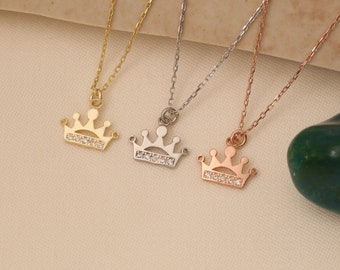 Colliers couronne délicats pour femme, colliers avec pendentif couronne en or 14 carats, collier couronne 14 carats, colliers princesse et reine élégants