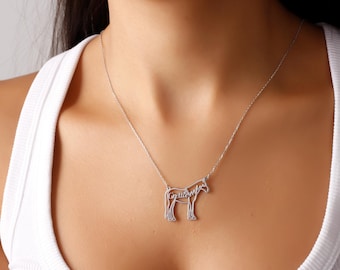14k Personalized Horse Necklace ,  Horse Name Necklace for Woman,Horse Memorial Necklace, 925 Silver Horse Jewelry ,Christmas Gift