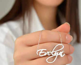 Personalized Name Necklace Silver • Gold Name Necklace • Cursive, Tiny, Dainty Name Necklace • Silver Name Plate Necklace • Gift for Mom