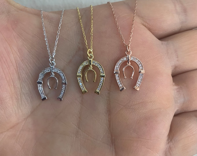 Horseshoe Necklace, Engraved Horseshoe , Horse Lover Jewelry , Horse