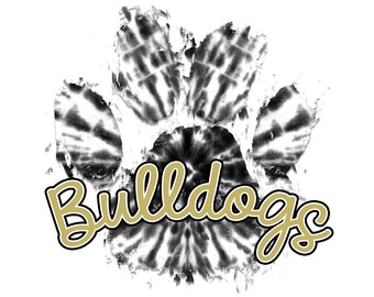 Black and Gold Bulldogs Tie Dye Paw Sublimation