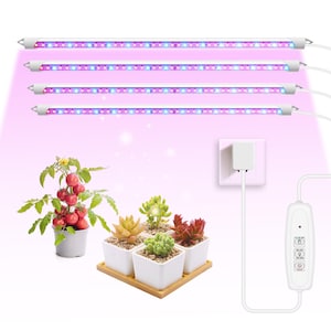 LED Grow Lights for Herbs and Indoor Houseplants, Red and Blue with Auto On/Off Timer and Controller