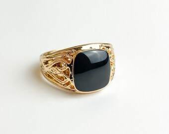 Mens Gold Onyx Ring Etsy
