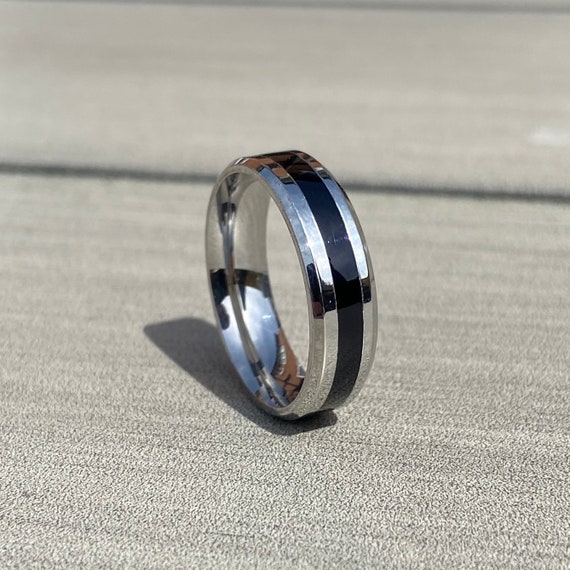 Silver Ring For Men's | Rectangle Shape Black Plate Design Ring |