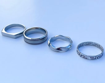 Minimal Bandring, Herrenringe, Ringe für Männer, Edelstahl Bandring, 19Glieder