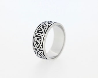 Celtic Mens Silver Engraved Band Ring