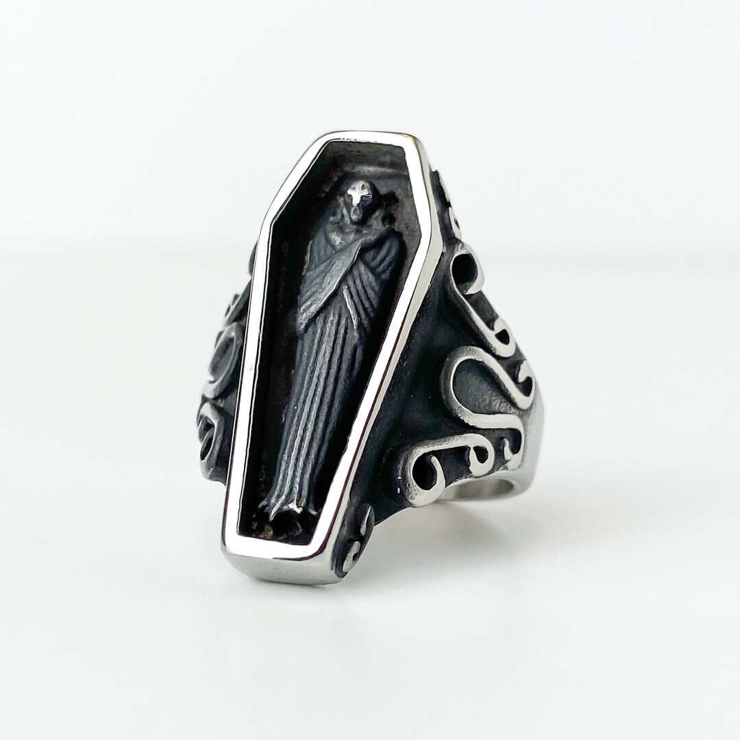 Coffin Ring, Gothic Coffin Ring, Gothic Ring, Chrome Gothic