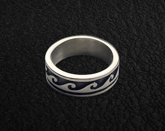 Wave Minimal Silver Band Ring For Men