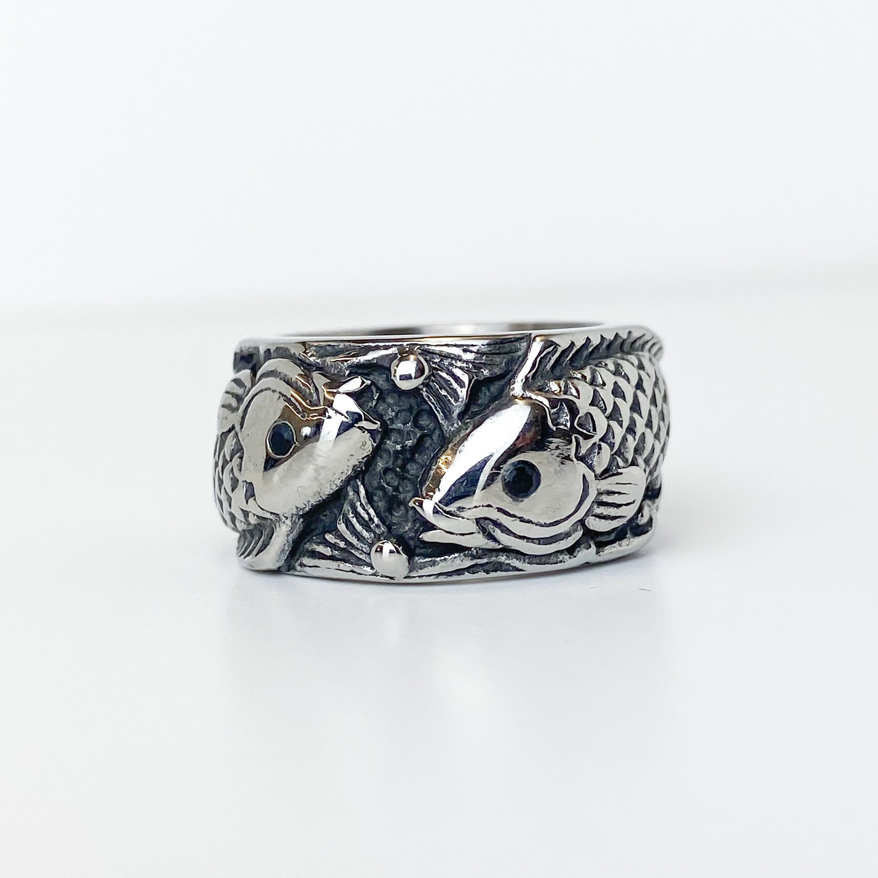 Koi Fish Ring Koi Fish Band Ring Mens Ring Man Ring Silver Etsy