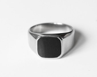 Onyx Silver Signet Ring For Men, Mens Signet Ring