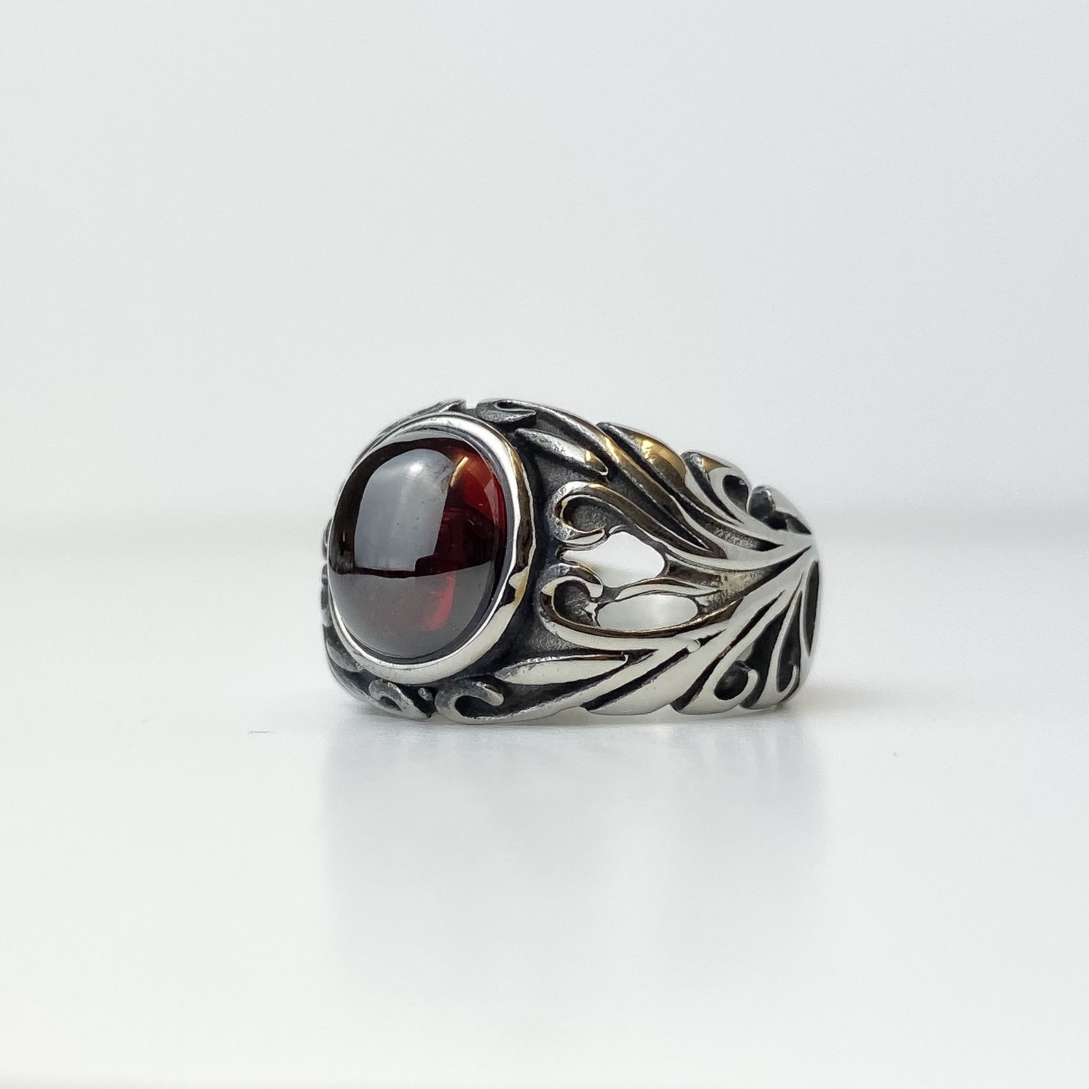 Gothic Floral Mens Ring Mens Gothic Ring Mens Punk Stone Etsy