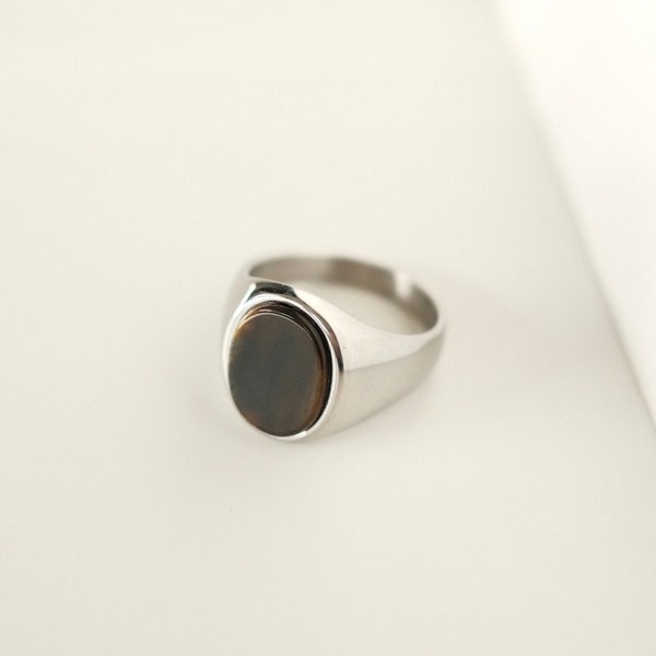 Tigers Eye Signet Ring, Unisex gold Tigers Eye Oval Signet Ring, Unisex Silver Signet