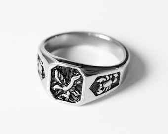 Mini Eagle Signet Ring For Men, Silver Essential Signet Ring