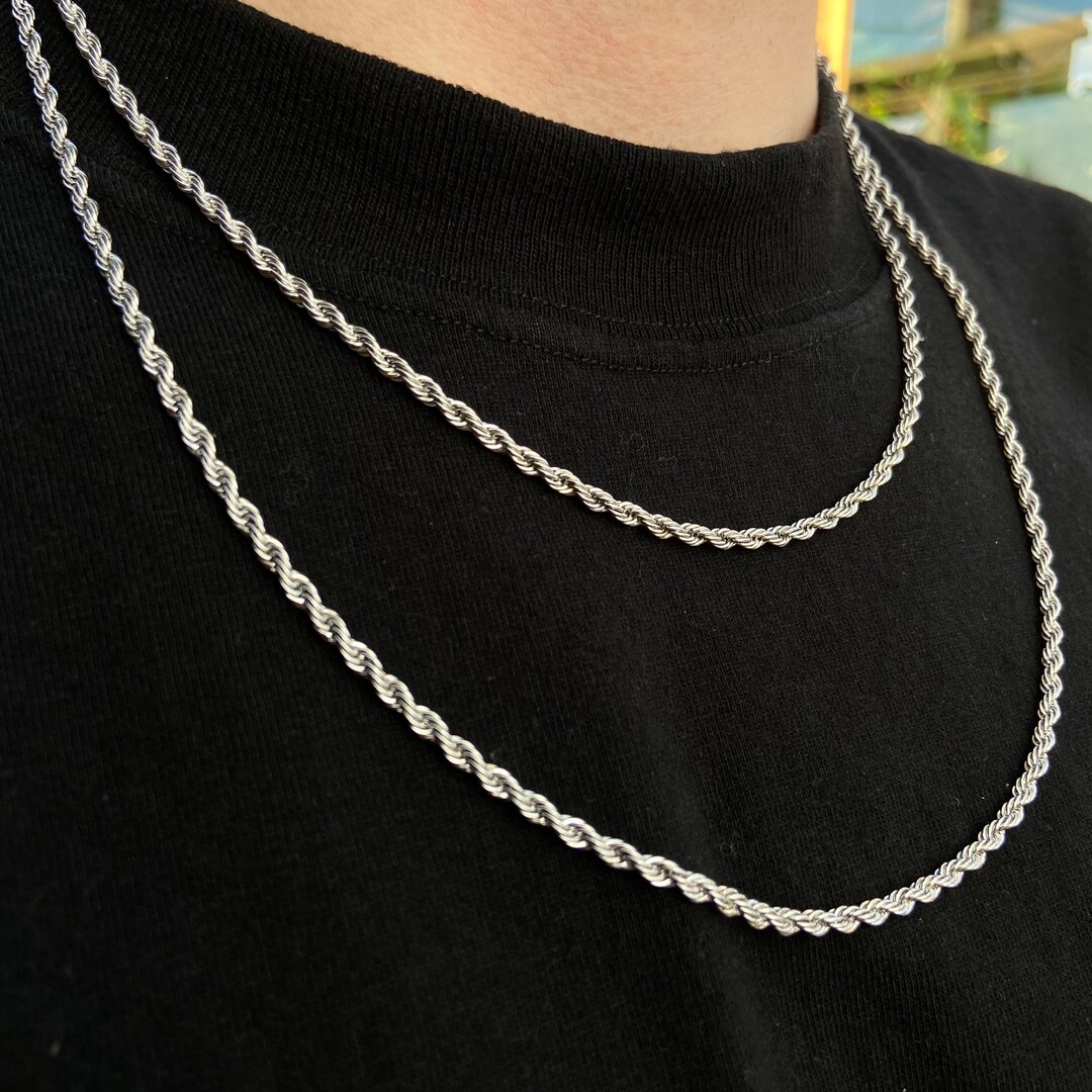 Rope Chain Mens Silver Rope Necklace Rope Necklace for Men Etsy