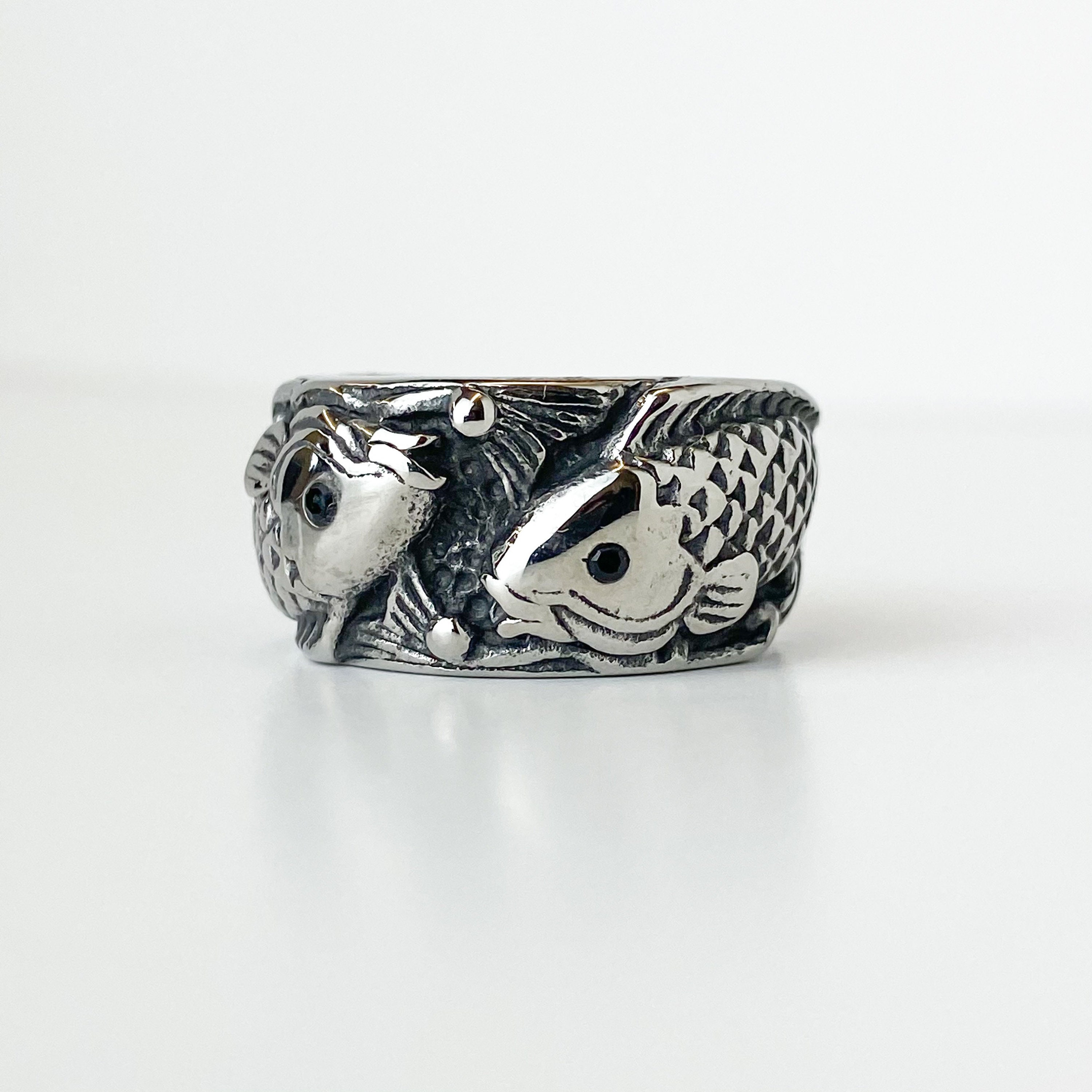 Koi Fish Ring Koi Fish Band Ring Mens Ring Man Ring Silver Etsy