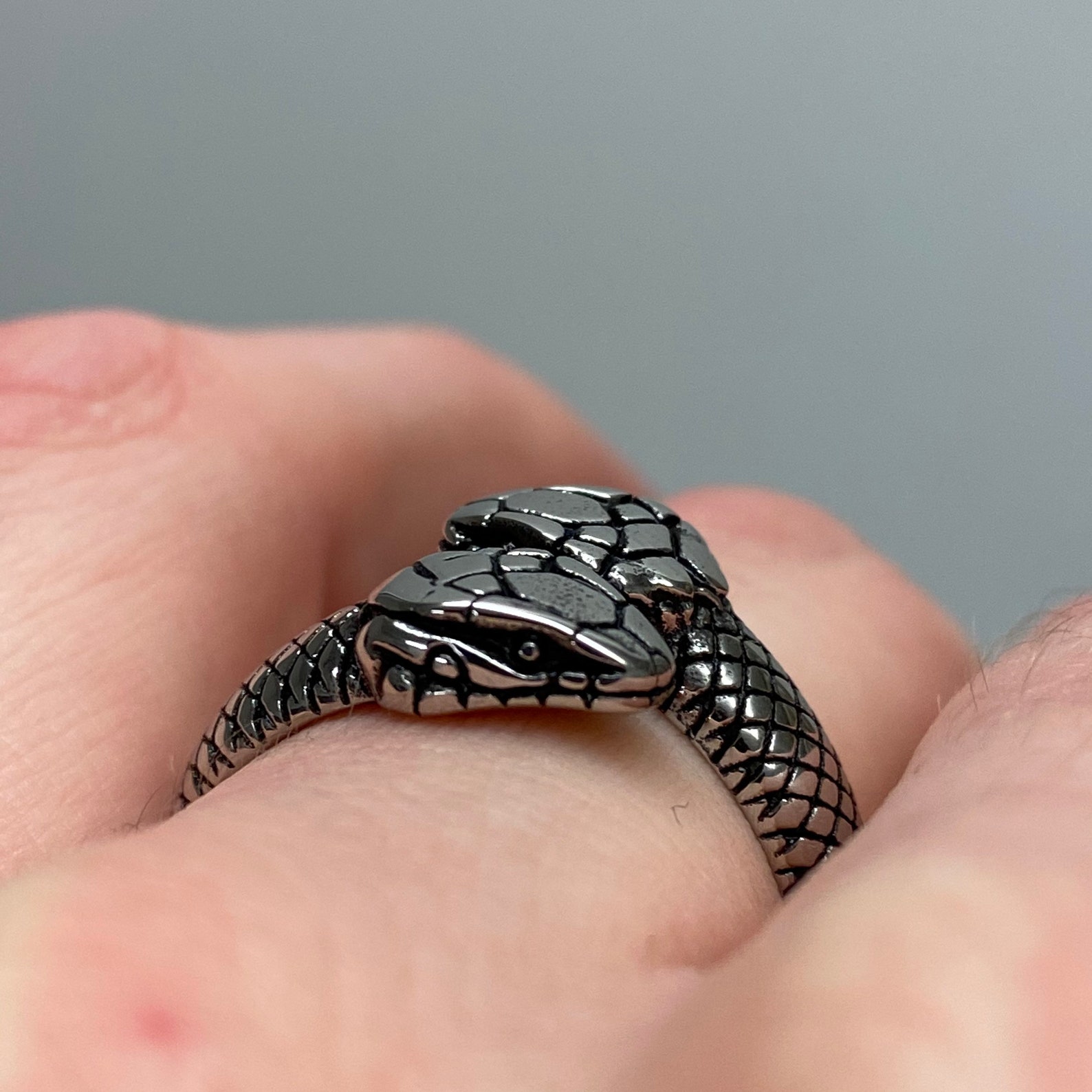 Snake Double Headed Mens Silver Stainless Steel Jewellery Ring Etsy Denmark