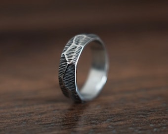 Ring For Men - Engraved Silver Band Ring For Him, Mens Unique Band Ring