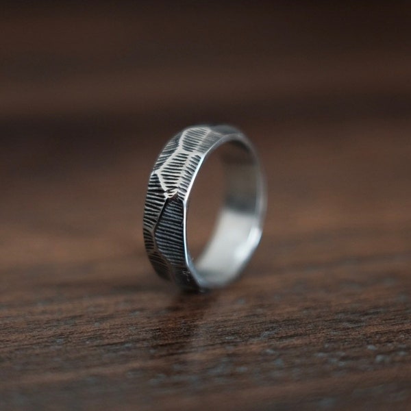 Ring For Men - Engraved Silver Band Ring For Him, Mens Unique Band Ring