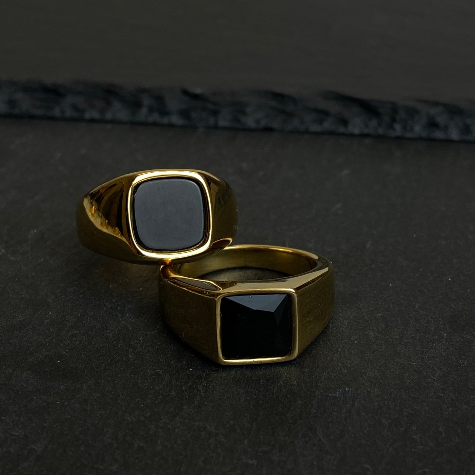 Heren Gouden Zegelring 18K Vergulde Onyx Ring Man Ring | Etsy