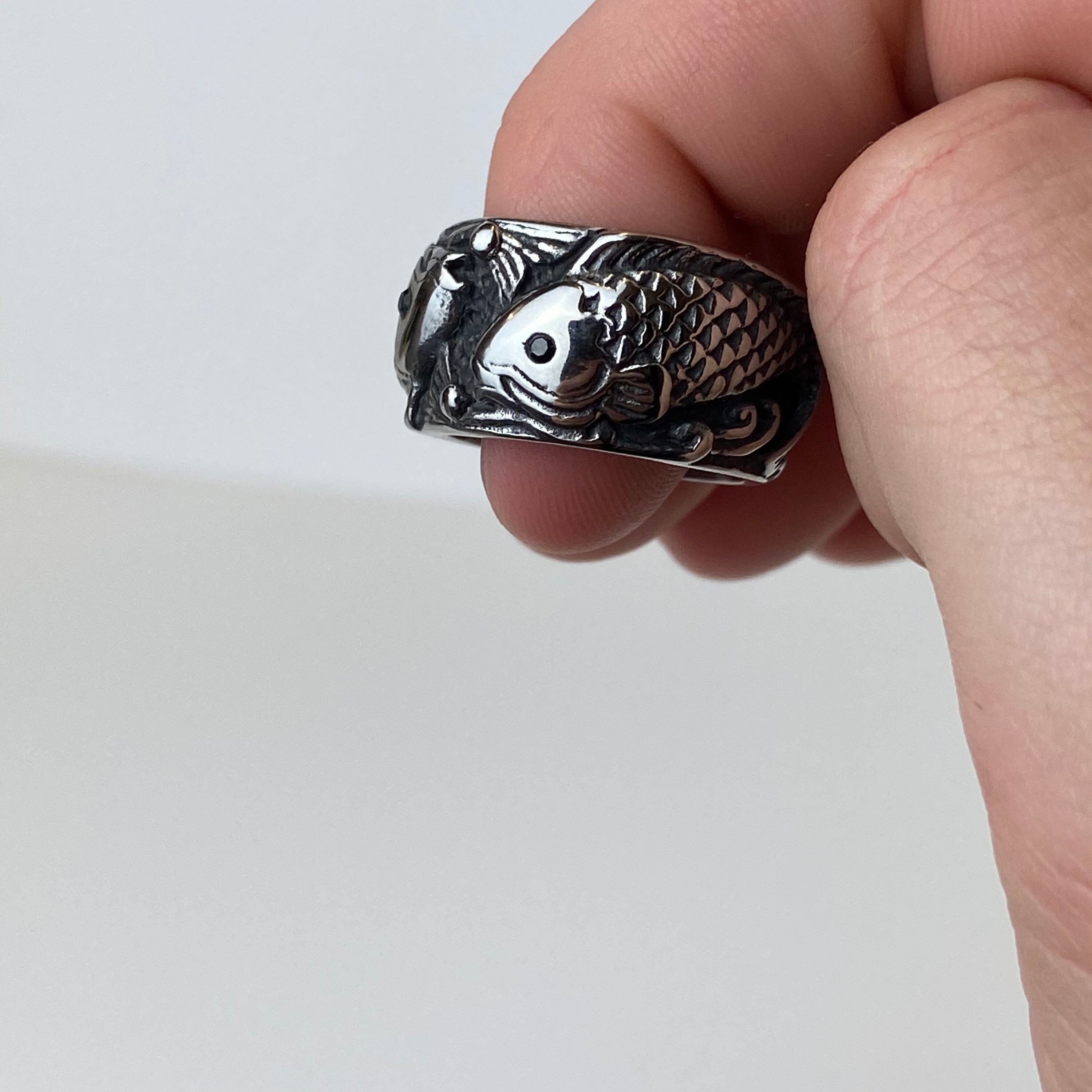 Koi Fish Ring Koi Fish Band Ring Mens Ring Man Ring Silver Etsy