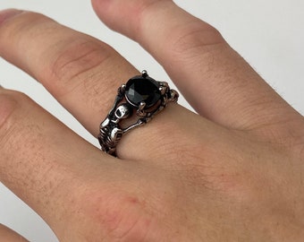Skeleton Pinky Promise Couple Initial Ring Set