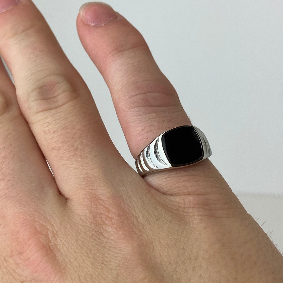 Mini Black Onyx Style Silver Ring Pinky Ring For Etsy