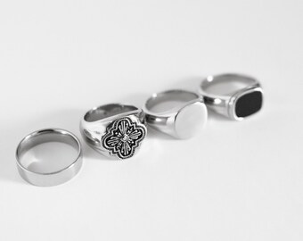 Rings For Men - Silver Mixed Rings For Him, Silver Ring For Men