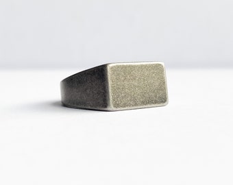 Oxidised Vintage Silver Signet Minimal Ring With Patina Style