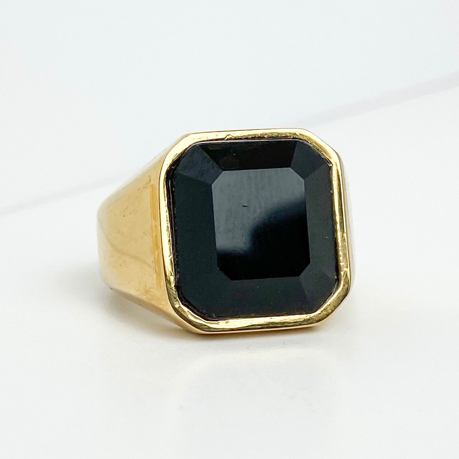 Mens 18K Gold Plated Onyx ring Ring Rings for Etsy