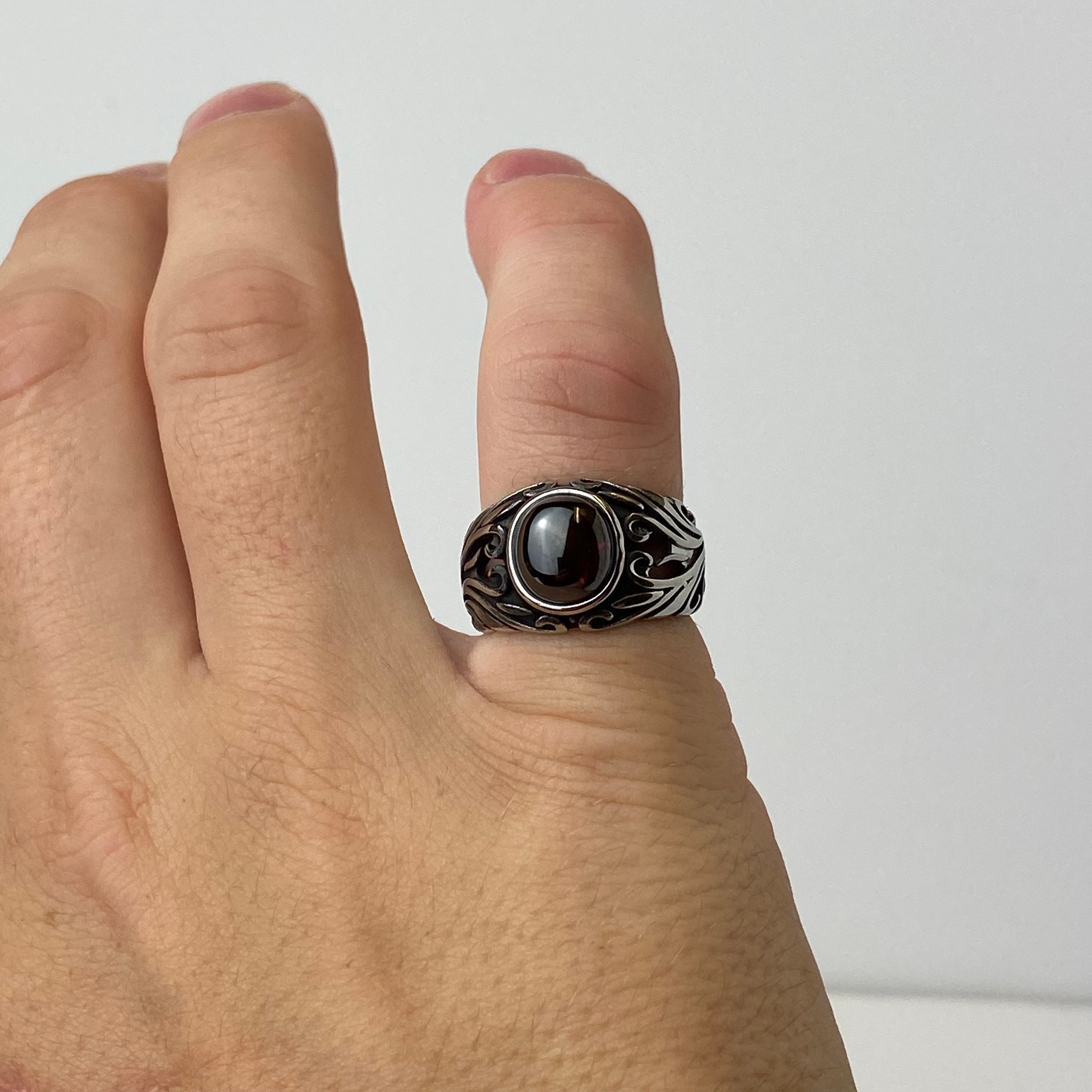 Gothic Floral Mens Ring Mens Gothic Ring Mens Punk Stone Etsy UK