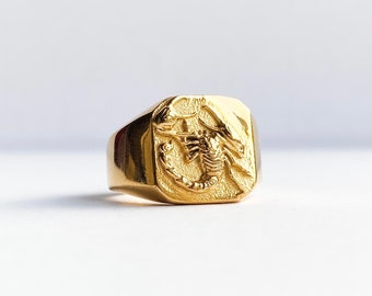 Anillo de escorpión, anillo de sello de oro streetwear