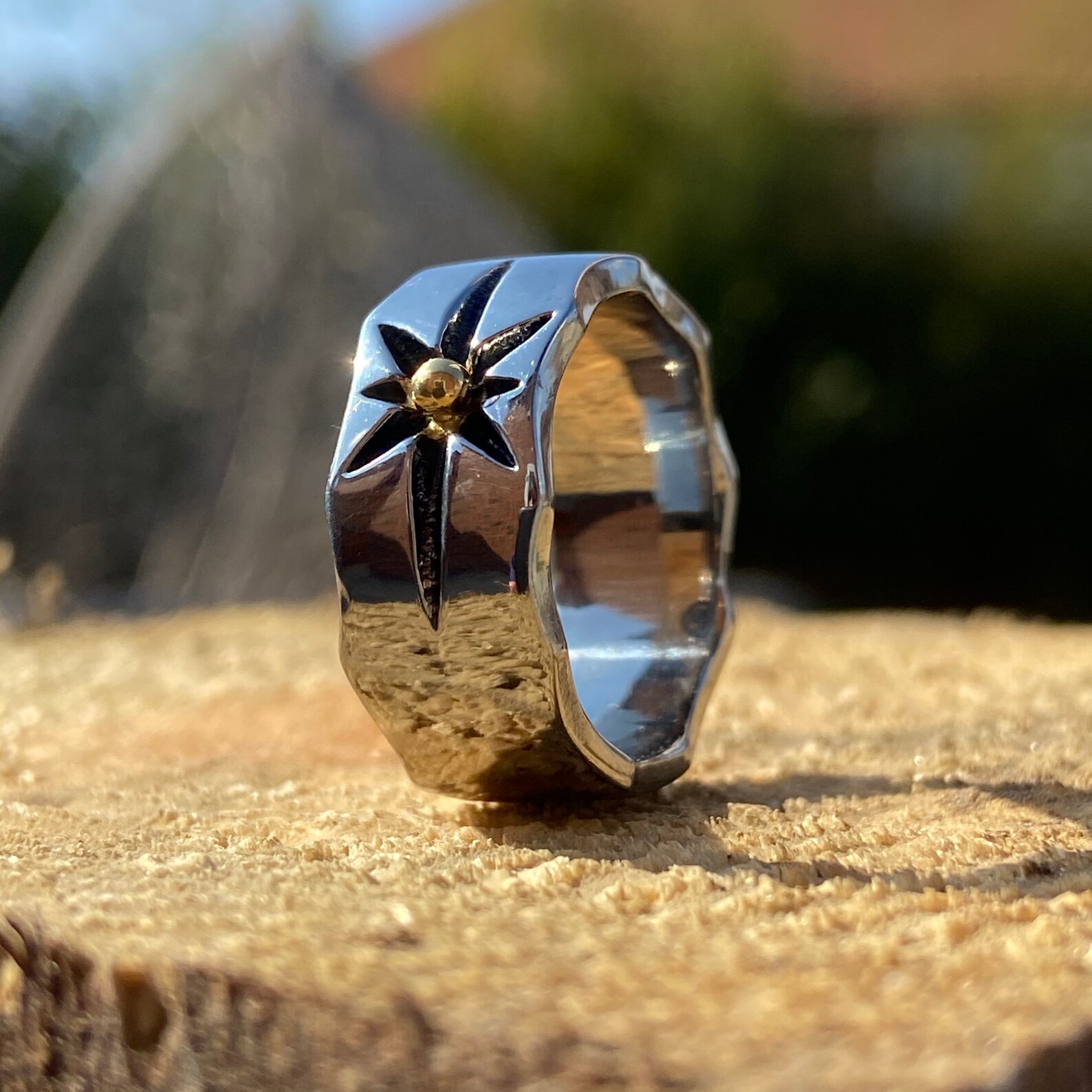 Mens Compass Ring North Star Silver Polished Band Ring Etsy UK