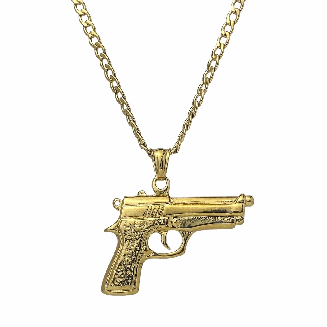 Gun Pendant Necklace For Men Gold Plated Pistol Pendant Hip Etsy
