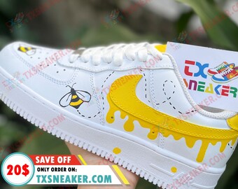Air Force 1 Custom Shoes Yellow Bee, Sneakers, Athletic Shoes, Man shoe, AF1