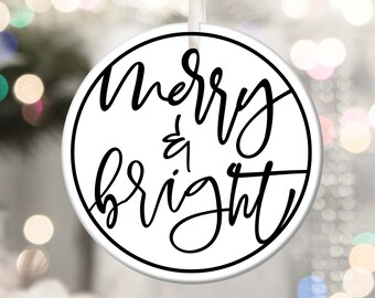 Merry and Bright svg - Christmas Ornament svg - Merry Christmas Ornament svg - Round Ornament svg - Circle Ornament svg - Christmas mug svg