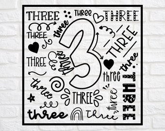 3rd Birthday svg - Three Year Old svg - Third Birthday svg - Third Birthday Shirt svg - 3 Year old Collage svg -Three Year Old Birthday svg