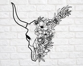 Download Floral Cow Skull Svg Etsy