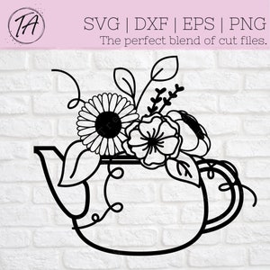 Teapot svg - Teapot Flowers svg - Tea svg - Teapoy Floral svg - Tea Time svg - Tea Party svg - Tea Cup svg - digital cut file - cricut- dxf