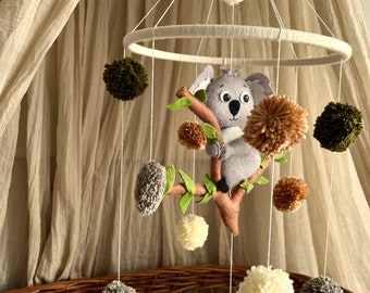 Baby Mobile Koala,Krippenmobile,Wolken,Handgemacht,Filz,Kinderzimmer,Grün Grau,Geschenk,BabyShower,Babyzimmer,Taufe,Filzmobile