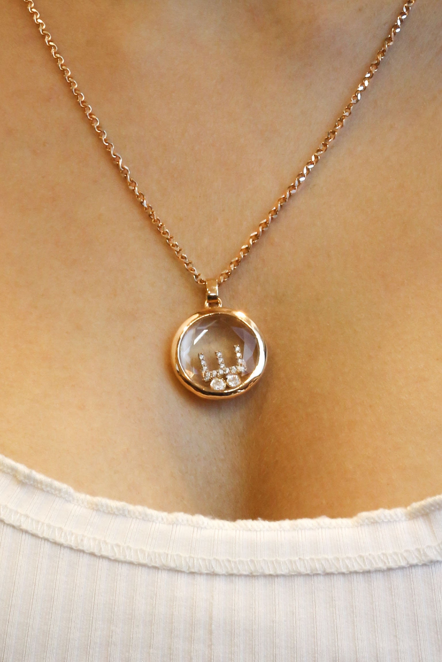 14K Gold Glass Framed Letter Necklace 