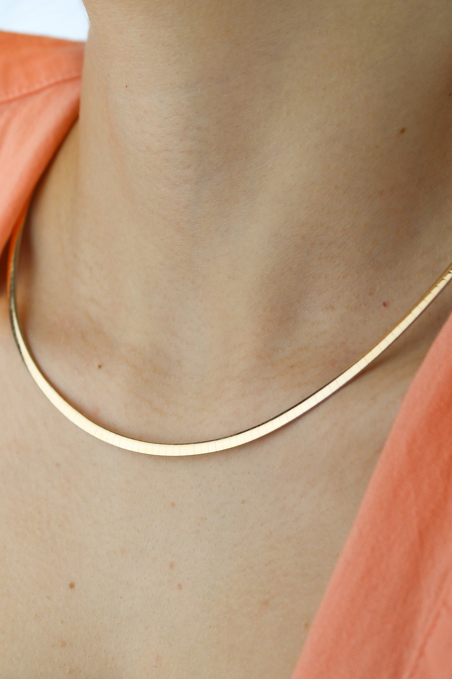 14K Gold Omega Chain Omega Chain Two Colored Surface Flat Etsy
