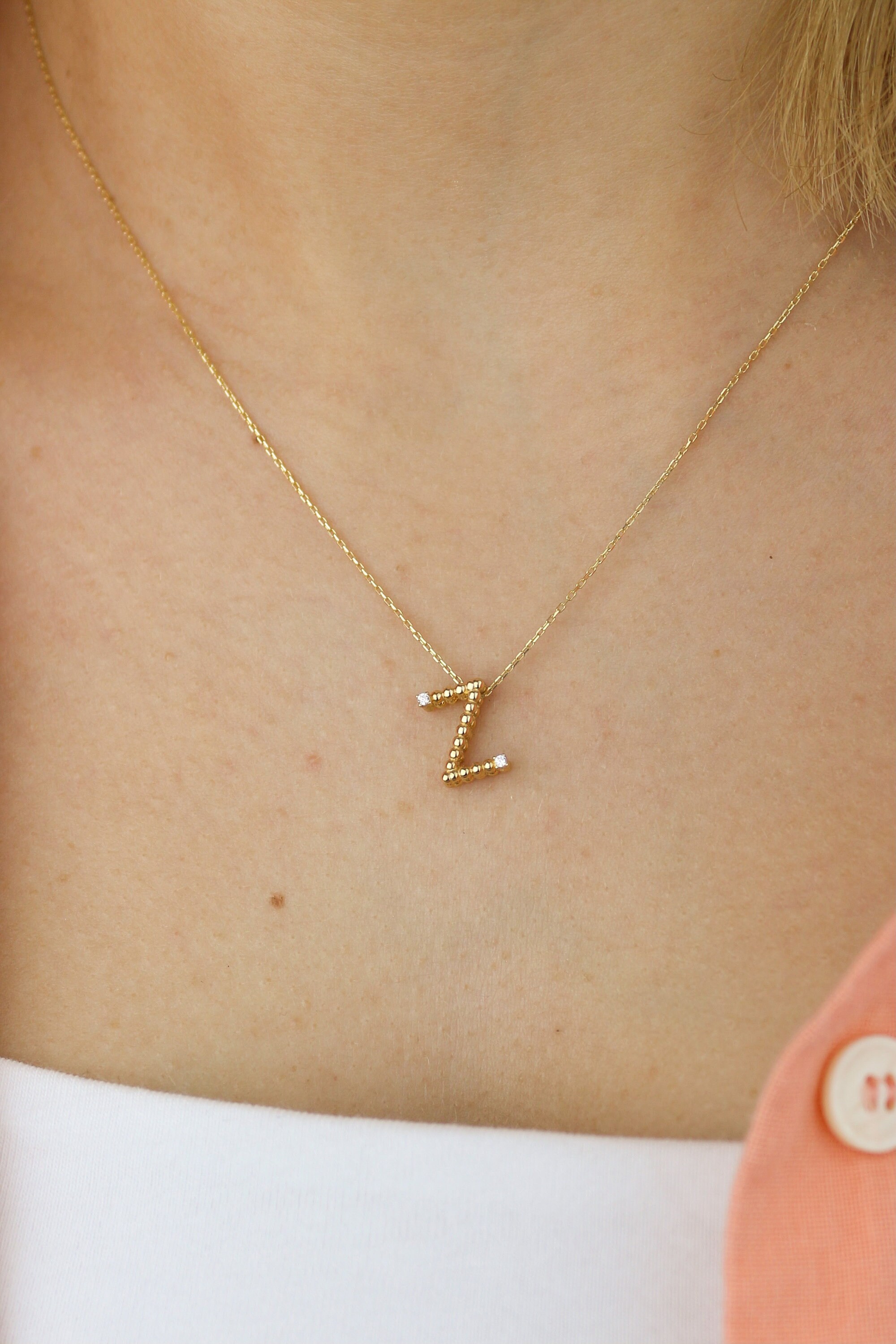14K Gold Custom Letter Necklace Letter Z Personalized Name Etsy