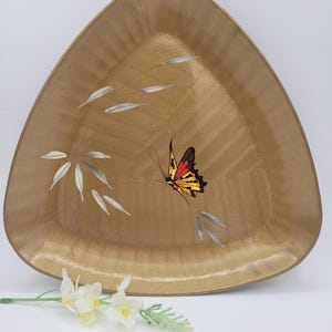 Gorgeous Butterfly Vintage 1960&#39;s Japan Lacquerware Triangular Serving Tray.