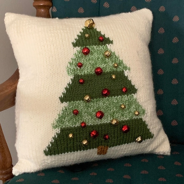 KNITTING PATTERN: Jingle Bell Christmas Tree Pillow