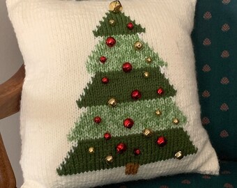 KNITTING PATTERN: Jingle Bell Christmas Tree Pillow