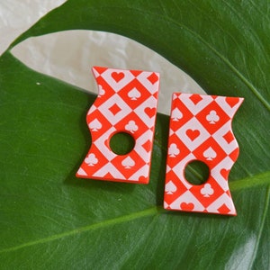 Checkered Solitaire Card Design Earrings Abstract Wave