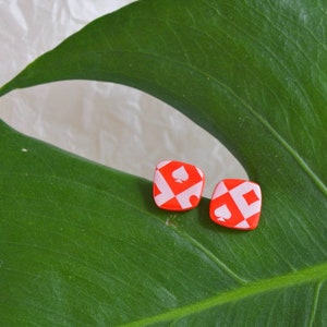 Checkered Solitaire Card Design Earrings Small Organic Square